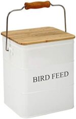 Brabtod Bird Seeds storage container, Metal food tin for Birds, pet snacks Canisters with wooden lid/handle/sevice scoop,hold 5-6 lbs