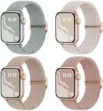 Braided Solo Loop 4-Pack Compatible with Apple Watch Band 38mm 40mm 41mm 42mm 44mm 45mm 49mm, Adjustable Stretchy Elastic Straps Women for iWatch Series SE 9 8 7 6 5 4 3 2 1, Ultra, Ultra 2