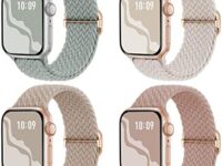 Braided Solo Loop 4-Pack Compatible with Apple Watch Band 38mm 40mm 41mm 42mm 44mm 45mm 49mm, Adjustable Stretchy Elastic Straps Women for iWatch Series SE 9 8 7 6 5 4 3 2 1, Ultra, Ultra 2