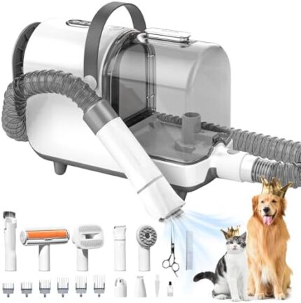 Bunfly Dog Grooming Kit & Dog Hair Vacuum - 13,000KPa Powerful Suction, 99% Pet Hair Removal, 3L Capacity, 16 Grooming Tools for Dogs, Cats & More, Home Cleaning - Silver