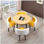 Business Dining Table Set Space-Saving Furniture, Small Round Table Simple Reception Table and Chair Set Negotiation Meeting Reception Table and Four Chairs Office (Color : Red) (Yellow)