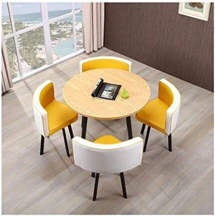 Business Dining Table Set Space-Saving Furniture, Small Round Table Simple Reception Table and Chair Set Negotiation Meeting Reception Table and Four Chairs Office (Color : Red) (Yellow)