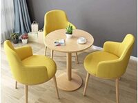 Business Dining Table Set Space-Saving Furniture, Small Round Table Table and Chair Set 1 Table 3 Chairs Office Negotiation Room Cotton and Linen Simple Lounge Reception (Yellow 70cm)