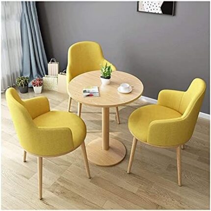 Business Dining Table Set Space-Saving Furniture, Small Round Table Table and Chair Set 1 Table 3 Chairs Office Negotiation Room Cotton and Linen Simple Lounge Reception (Yellow 70cm)