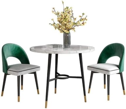 Business Dining Table Set Space-Saving Furniture, Table and Chair Round Table Office Conference Table Sofa Seat Chair Sets Dining Room Western Restaurant Balcony Home Kitchen Shop (Green 2 Chairs)