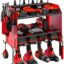 CCCEI Modular Power Tool Organizer Wall Mount Charging Station, Red 4 Drills Holder with 8 Plug Power Strip, Garage Drill Battery Heavy Duty Metal Shelf, Utility Rack with Hooks, Side Storage.