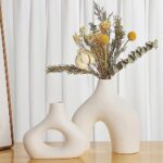 CEMABT White Ceramic Vase Set of 2 for Modern Minimalist Bohemian Decor，Round Matte Donut Vases for Pampas Grass-Perfect for Living Room, Dining Table, Office Bedroom Shelf Decor Christmas Day Gifts