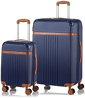 CHAMPS Vintage Collection Durable Expandable Hardside Spinner 2-Piece Luggage Set, Ultra-Strong Lightweight Polycarbonate with TSA Locks and 360-Degree Wheels, Navy