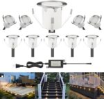 CHNXU LED Outdoor Deck Lights Kits, Φ30mm Warm White 10 Pack Silver, Low Voltage 12V DC IP67 Waterproof, Electric Wired Recessed Exterior Stair Step Riser Landscape Lighting for Outside Floor Yard