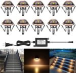 CHNXU LED Outdoor Deck Lights Kits, Φ35mm Warm White 10 Pack Bronze, Low Voltage 12V DC IP65 Waterproof, Electric Wired Recessed Stair Step Riser Mini Under Landscape Lighting for Exterior Floor