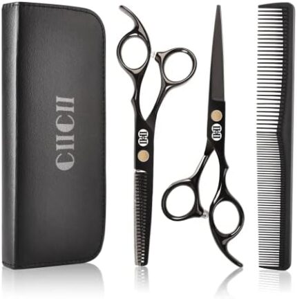 CIICII Hair Cutting Scissors Shears Kit, Professional Hairdressing Scissors Set (Hair Beard Trimming Shaping Grooming Thinning Shears) for Men Women Hairdresser Home Salon Barber Haircut Kit (Black)