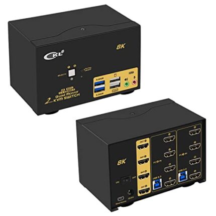 CKL 2 Port USB 3.0 KVM Switch Quad Monitor HDMI 2.1 8K 60Hz 4K 120Hz 144Hz, Keyboard Video Mouse Peripherals Switcher for 2 Computers 4 Monitors with Cables and Audio