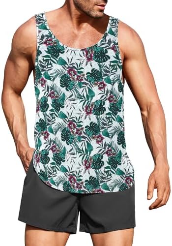 COOFANDY Men's Floral Sleeveless Tees All Over Print Casual Tank Top T-Shirts