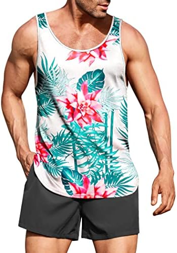 COOFANDY Men's Floral Tank Top Sleeveless Tees All Over Print Casual Sport Gym T-Shirts Hawaii Beach Vacation