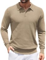 COOFANDY Men's Knit Polo Shirts Long Sleeve Collared Sweater Casual Quarter Button Golf Pullover