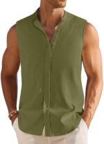 COOFANDY Men's Summer Beach Tank Top Sleeveless Button Up Shirt Casual Textured Tank Shirts