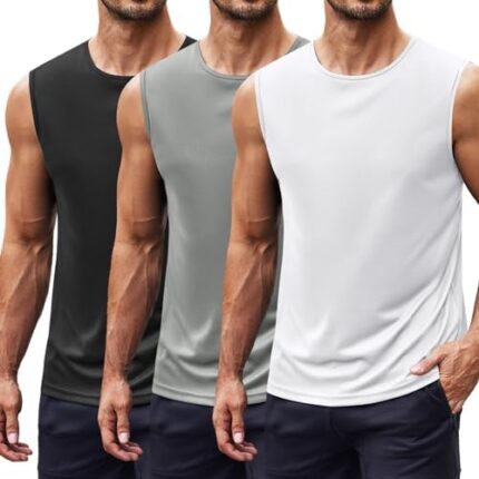 COOFANDY Mens Workout Tank Tops Pack UPF 50+ Quick Dry Sleeveless Swim Shirt Gym Muscle Athletic Summer Beach T Shirts