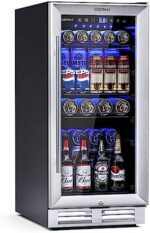 COSTWAY 15 Inch Beverage Cooler Refrigerator - 3.5 Cu.ft Mini Fridge with Glass Door, Lock and Removable Shelves for Soda Beer Wine, Freestanding Small Drink Refrigerator for Home Office Bar