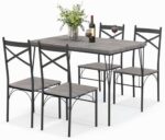 COSTWAY Dining Table Set for 4, 5-Piece Rectangular Kitchen Table and Chairs Set with Metal Frame, Modern Dining Room Table Sets for Home, Kitchen, Dining Room, Small Space, Grey