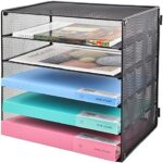 COSYAWN 5 Tier Mesh Paper Letter Tray Organizer, Durable File Organization for Letter Document, Desktop Mail Storage Holder for Office Home School, Black