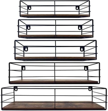 CRUGLA 5 Packs Floating Shelves, Hanging Storage Wall Mounted Shelf for Bathroom, Kitchen, Bedroom, Living Room, Office Room Home Decor