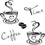 CUNYA 2 Sets Kitchen Decor Stickers, Coffee Time Cups and Beans Peel and Stick Wallpaper, DIY Removable Wall Art Decals Mural Posters Home Decor