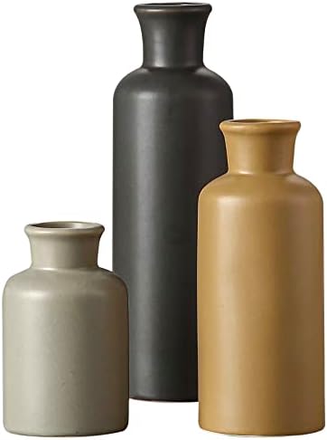 CWLWGO-Ceramic Vase Set of 3,Matte Vases for Home Decor,Farmhouses Decorative vase,Suitable for Shelf Decor,Living Room Table Bookcase Fireplace Decorations.Multicolored……