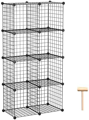 C&AHOME Wire Storage Cubes, Metal Grids Bookshelf, Modular Shelving Units, Stackable Bookcase, 8 Cubes Closet Organizer Black