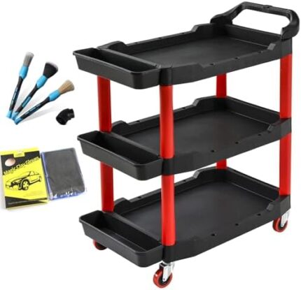 Car Detailing Cart,Utility Cart,3-Shelf Utility Plastic Cart, Rolling Utility Detailing Tool Cart Organizer for Garage DIY Home Projects