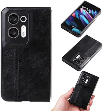 Case for Oppo Find N2 Case Cover,Retro PU Leather Ultra Slim Shockproof Case for Oppo Find N2 5G Case Black