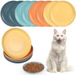 Cat Bowl Set, 8 Pcs 6 Inch Shallow Cat Food Dish Wide, Cat Wet Feeding Bowls, Wheat Straw Pet Plate for Kittens and Short Legged Cat