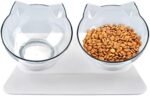 Cat Bowl with Raised Stand, 15° Tilted Detachable Double Pet Food Water Bowls, Transparent Cat & Small Dog Pet Feeder Food Bowl