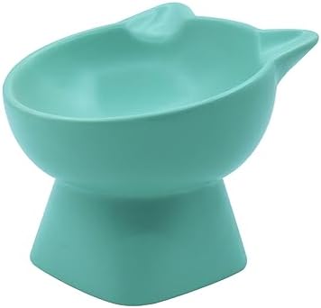 Ceramic Raised Cat Bowls,Elevated Cat Food and Water Bowl 15° Tilted Pet Bowl with Stand for Protecting Spine,Ceramic Cat Food and Water Bowl for Indoor Cats Small Dogs (Green)