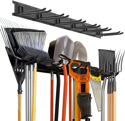 Charmount 18 Pcs Garage Storage Organization Wall Mount,96 Inch Adjustable Yard Garden Tool Organizer With 12 Heavy Duty Hooks,Tracks Max Load 1200lb