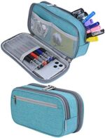 Chelory Big Capacity Pencil Case Large Pencil Bag Pouch 3 Comparments Pen Pencil Marker Cases Holder Makeup Bag Office Desk Supplies Stationery Organizer Women Men, Light Blue