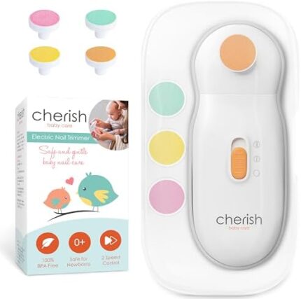 Cherish Baby Care Award-Winning Electric Nail File Baby (0-12 Months) - WIth Automatic Safety Stop, Storage Case and 4 Filing Pads, Baby Grooming Kit Newborn, Newborn Essentials & Baby Must Haves