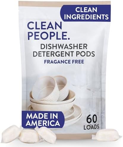 Clean People All Natural Dishwasher Pods - Cuts Grease & Rinses Sparkling Clean - Residue-Free - Phosphate Free Dishwashing Pods - Fragrance Free, 60 Pack