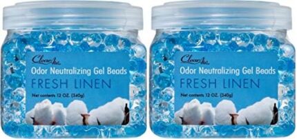 Clear Air Odor Eliminator Gel Beads - Air Freshener - Eliminates Odors in Bathrooms, Cars, Boats, RVs & Pet Areas - Made with Essential Oils - Fresh Linen Scent - 12 Ounce - 2 Pack