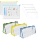 Clear Pencil Bags and Zipper Pouches Set, Waterproof Plastic Pencil Pouch File Folders, Zipper Bags Pencil Case Cosmetic Travel Makeup Bag for School Office Home Supplies