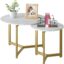 Coffee Table White Round Nesting Table for Living Room, Faux MarbleTable Set of 2 Modern Center Table,Wooden End Table Stacking Sofa Side Tables with Solid Metal Frame for Bedroom Home Office