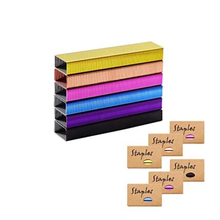 Colored Staples Set Colorful 26/6 Standard Staples for Desk Manual Stapler, 1000 Per Color, Total 6000 for Office and Study Supplies (6 Pack, Colored)