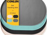 Conlun Dog Food Mat,1.2 cm Raised Edges Cat Food Mat for Spill Containment,BPA-Free Silicone Pet Food Mat for Floor Waterproof,Rubber Dog Mats for Food and Water Bowls(Grey,48 x 30cm)