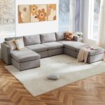 Convertible Sectional Couch Sofa Bed Sectional Couches for Living Room, 7-Seat Comfy Sleeper Sofa Modern Couch Bed Modular Sectional Sofa Set, U Shaped Couch for Living Room Office and Apartment