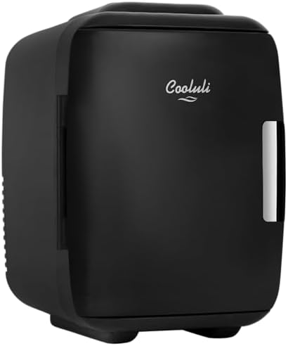 Cooluli Mini Fridge for Bedroom - Car, Office Desk & Dorm Room - Portable 4L/6 Can Electric Plug In Cooler & Warmer for Food, Drinks, Skincare Beauty & Makeup - 12v AC/DC & Exclusive USB Option, Black