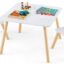 Costzon Kids Table and Chair Set, 3 Pieces Wooden Activity Play Table & 2 Cute Rabbit, Solid Wood Legs, Space-Saving Toddler Furniture for Preschool, Nursery, Children Playroom & Kindergarten (White)