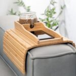 Couch Cup Holder, Couch Drink Holder, Natural Bamboo Sofa Cup Holder Armrest Tray, More Safe for You Family, Portable Couch Arm Tray Table for Remote/Snacks/Cellphone/Drinks/Natural Color