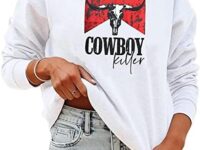 Cowboy Sweatshirt Women Rodeo Cow Print Long Sleeve Shirt Western Country Music Pullover Funny 2023 Tide Winter Tops