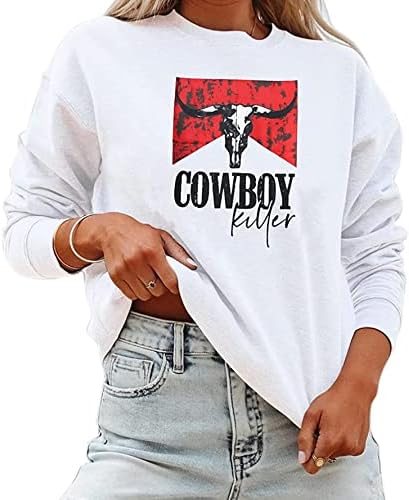 Cowboy Sweatshirt Women Rodeo Cow Print Long Sleeve Shirt Western Country Music Pullover Funny 2023 Tide Winter Tops