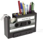 Creative Adhesive Tape Pen Holder Case, Retro Cassette Tape Dispenser Vase Brush Pot, Popular Pencil Desk Collection Tidy Organizer, Office Stationery Storage Container- Unique Gift (Gray)