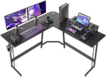 CubiCubi L Shaped Gaming Desk, 47 Inch Computer Desk with Monitor Stand, PC Gaming Desk, Corner Desk Table for Home Office Sturdy Writing Workstation, Black